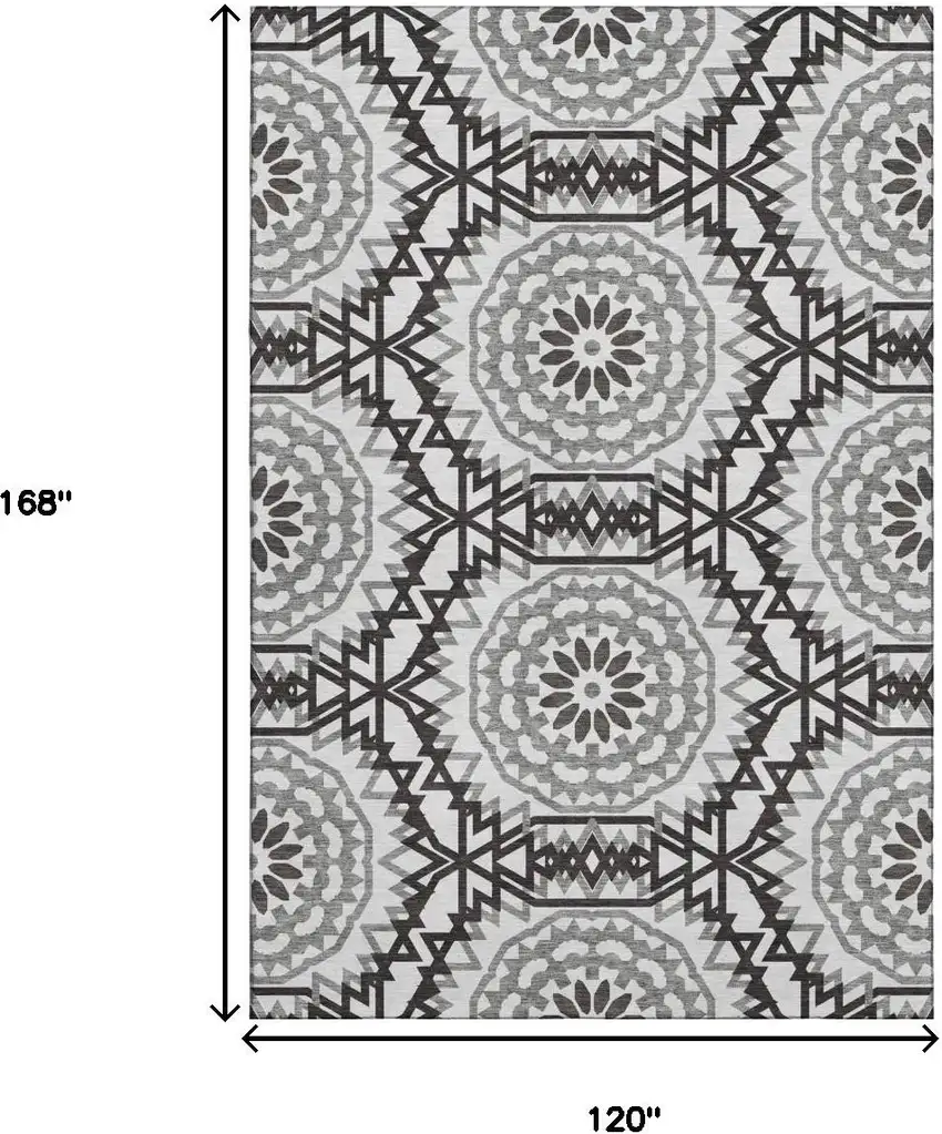 White And Black Geometric Washable Area Rug With UV Protection Photo 3
