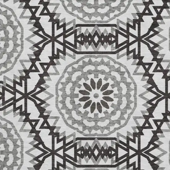 White And Black Geometric Washable Area Rug With UV Protection Photo 3