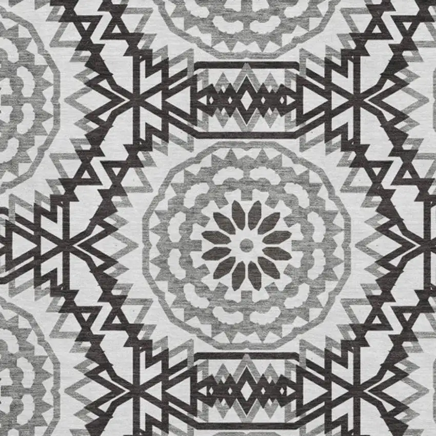 White And Black Geometric Washable Area Rug With UV Protection Photo 3