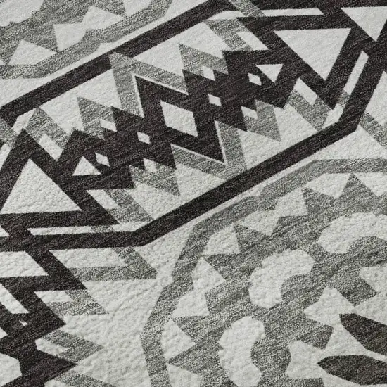White And Black Geometric Washable Area Rug With UV Protection Photo 9
