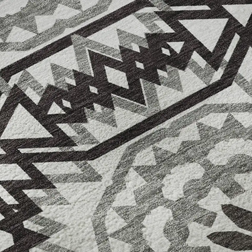White And Black Geometric Washable Area Rug With UV Protection Photo 9