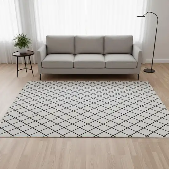 White And Black Geometric Washable Area Rug With UV Protection Photo 2