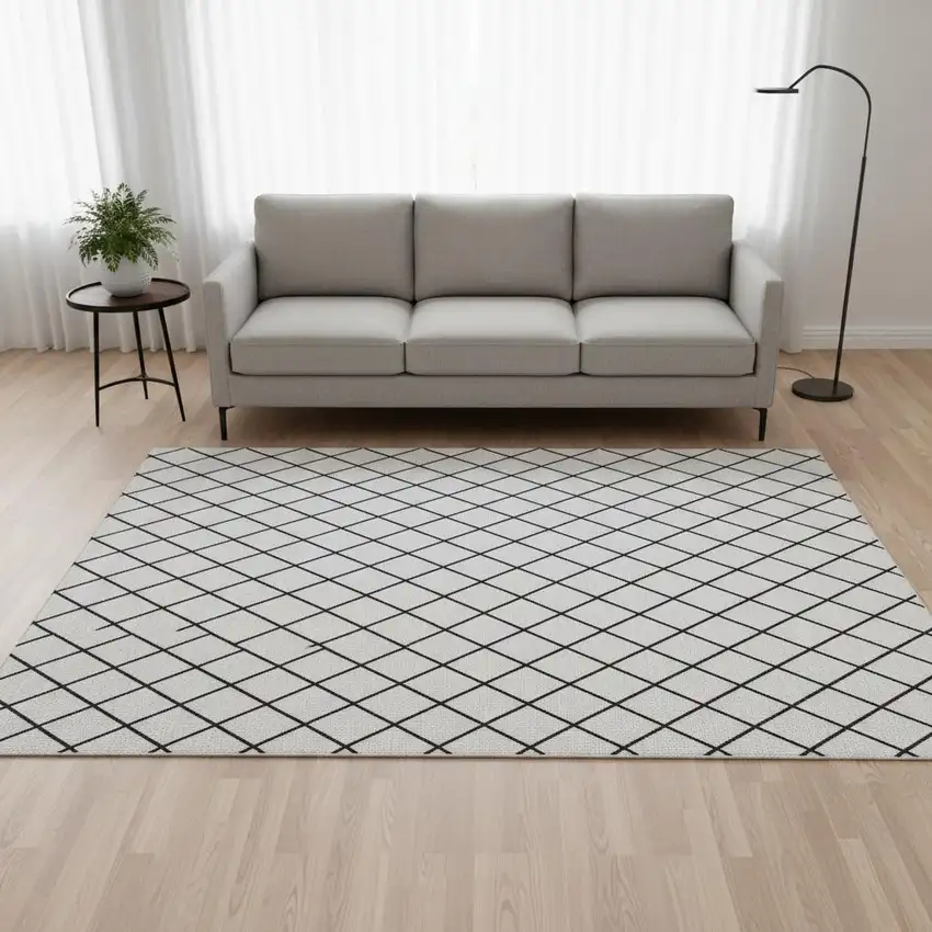 White And Black Geometric Washable Area Rug With UV Protection Photo 2
