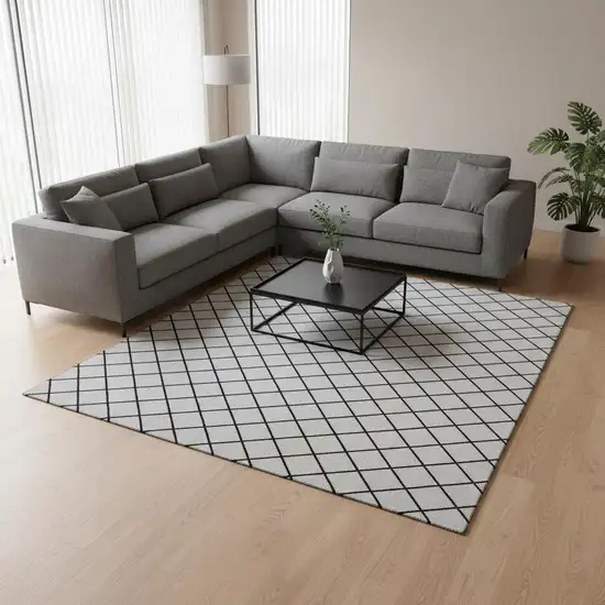 White And Black Geometric Washable Area Rug With UV Protection Photo 2
