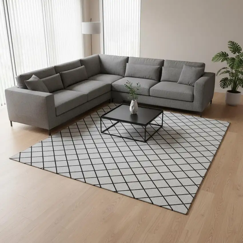 White And Black Geometric Washable Area Rug With UV Protection Photo 2