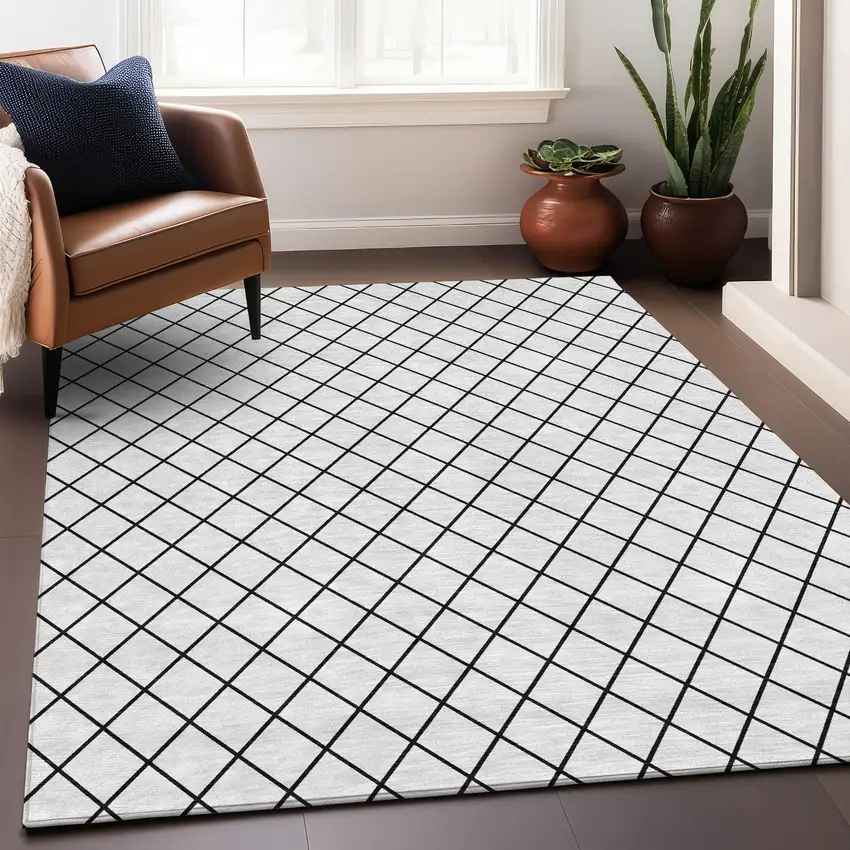 White And Black Geometric Washable Area Rug With UV Protection Photo 4