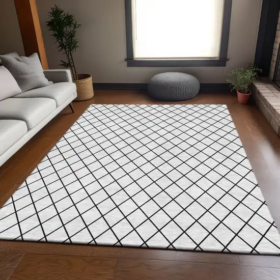 White And Black Geometric Washable Area Rug With UV Protection Photo 5