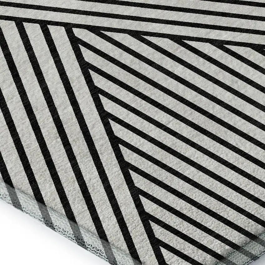 White And Black Geometric Washable Area Rug With UV Protection Photo 2