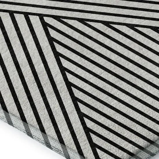 White And Black Geometric Washable Area Rug With UV Protection Photo 2