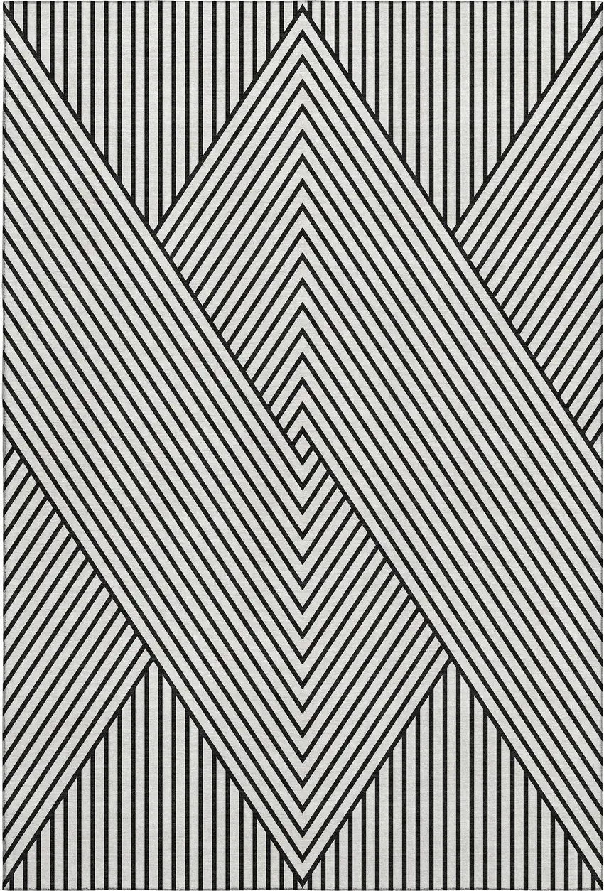 White And Black Geometric Washable Area Rug With UV Protection Photo 5