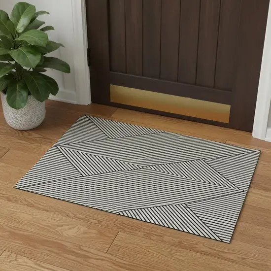 White And Black Geometric Washable Area Rug With UV Protection Photo 2