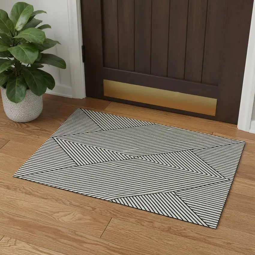 White And Black Geometric Washable Area Rug With UV Protection Photo 2