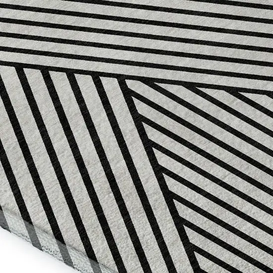 White And Black Geometric Washable Area Rug With UV Protection Photo 2