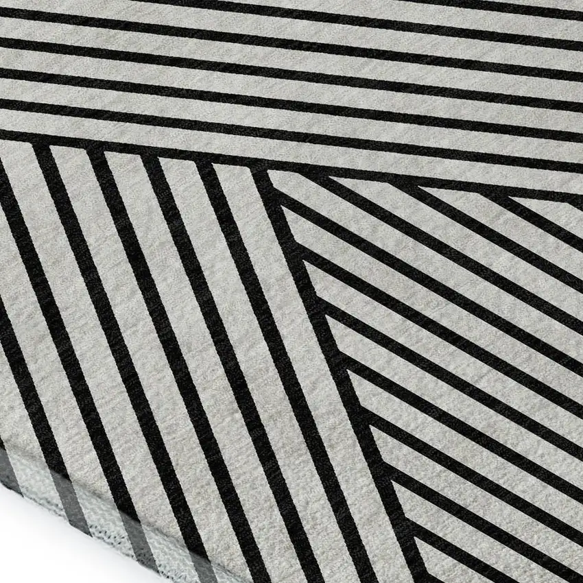 White And Black Geometric Washable Area Rug With UV Protection Photo 2