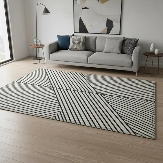 White And Black Geometric Washable Area Rug With UV Protection Photo 2