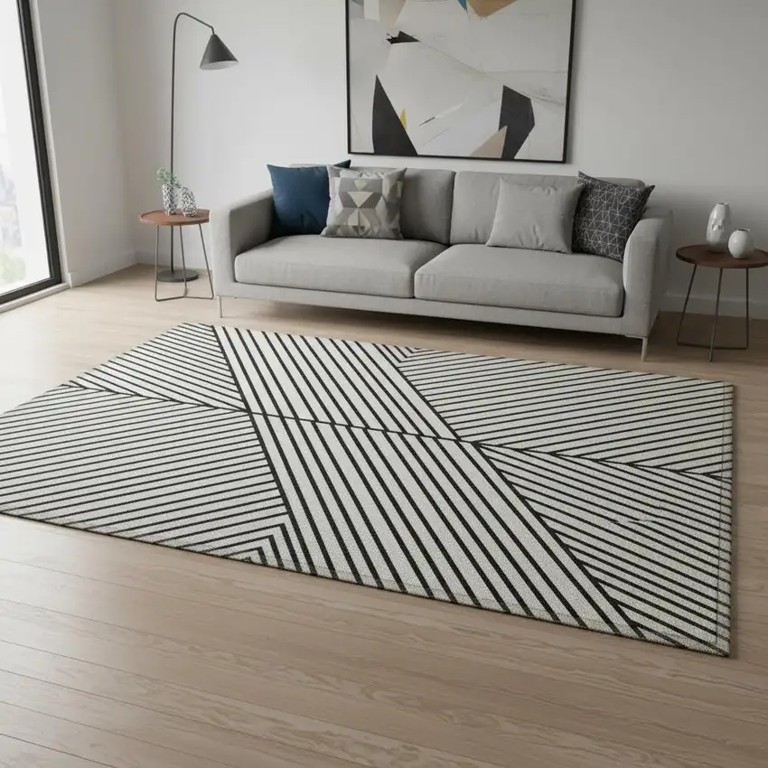 White And Black Geometric Washable Area Rug With UV Protection Photo 2