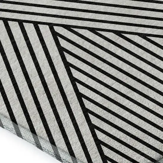 White And Black Geometric Washable Area Rug With UV Protection Photo 2