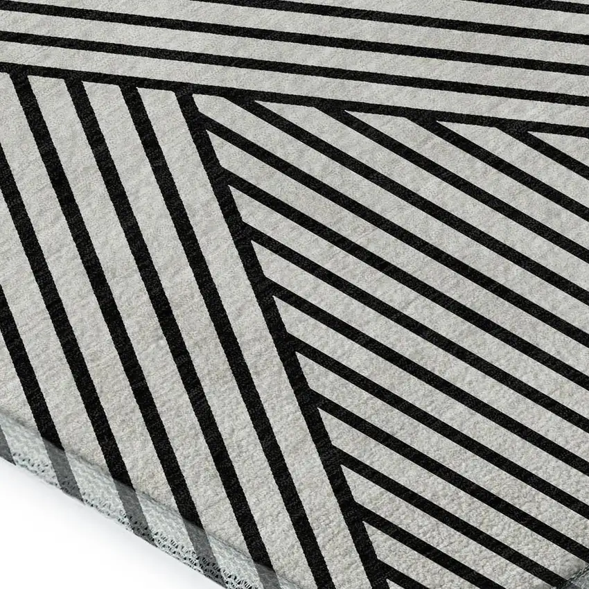 White And Black Geometric Washable Area Rug With UV Protection Photo 2
