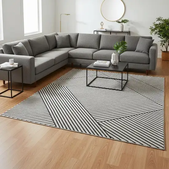 White And Black Geometric Washable Area Rug With UV Protection Photo 2