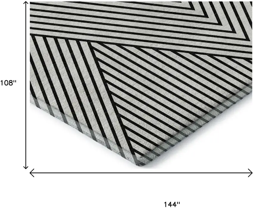 White And Black Geometric Washable Area Rug With UV Protection Photo 9
