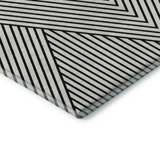 White And Black Geometric Washable Area Rug With UV Protection Photo 1