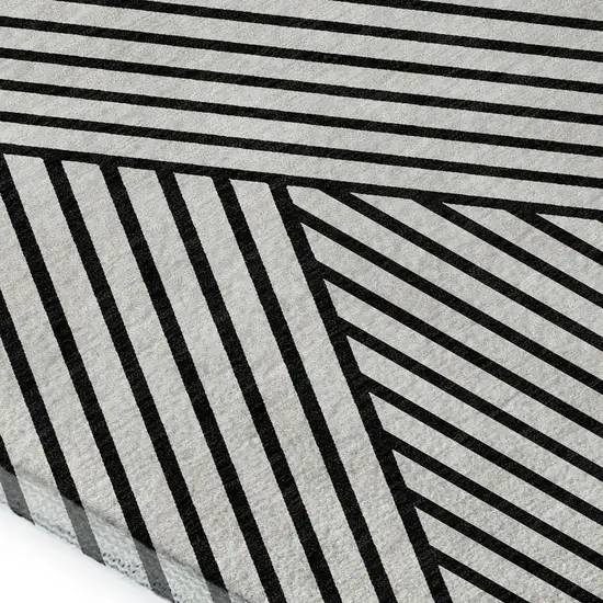 White And Black Geometric Washable Area Rug With UV Protection Photo 2