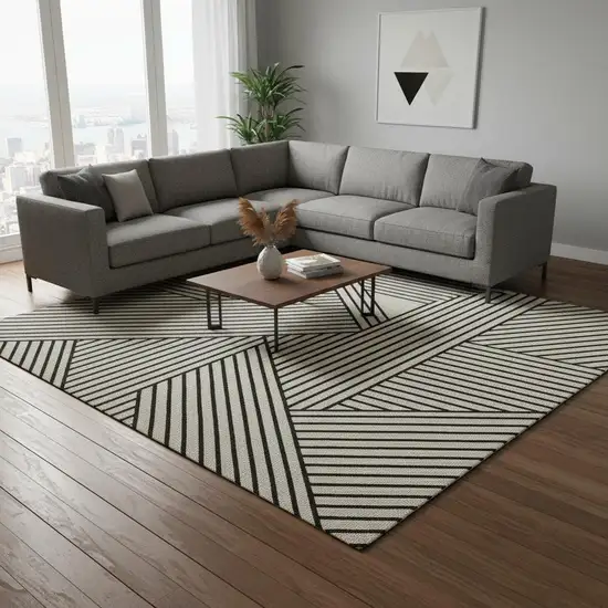 White And Black Geometric Washable Area Rug With UV Protection Photo 1