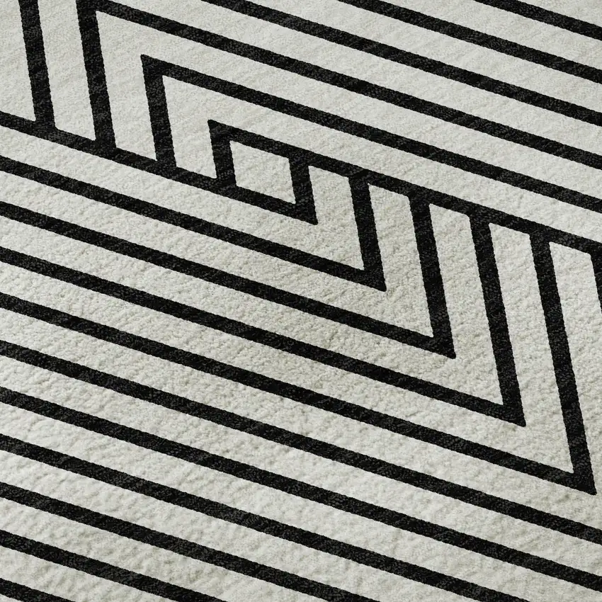 White And Black Geometric Washable Area Rug With UV Protection Photo 8