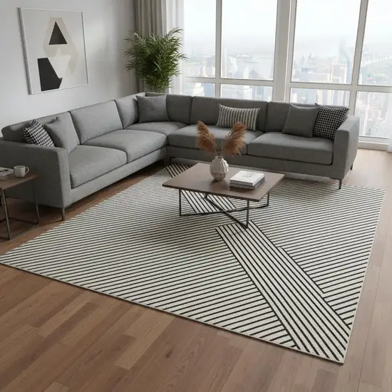 White And Black Geometric Washable Area Rug With UV Protection Photo 2