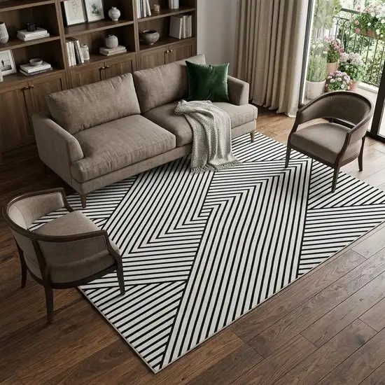 White And Black Geometric Washable Area Rug With UV Protection Photo 1