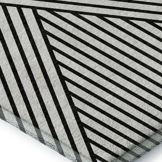 White And Black Geometric Washable Area Rug With UV Protection Photo 2