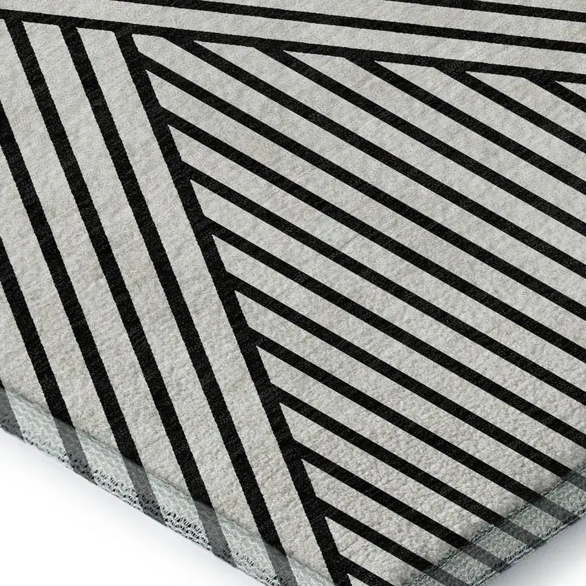 White And Black Geometric Washable Area Rug With UV Protection Photo 2