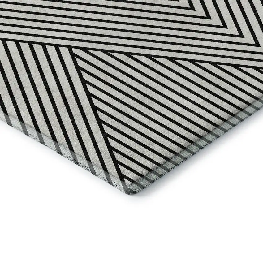 White And Black Geometric Washable Area Rug With UV Protection Photo 1