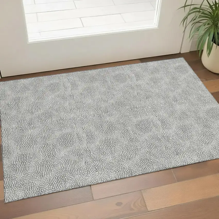White And Black Geometric Washable Area Rug With UV Protection Photo 1