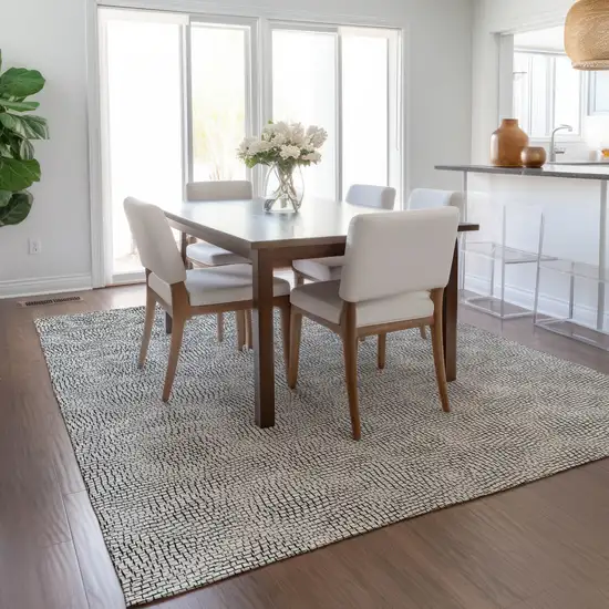 White And Black Geometric Washable Indoor Outdoor Area Rug Photo 9