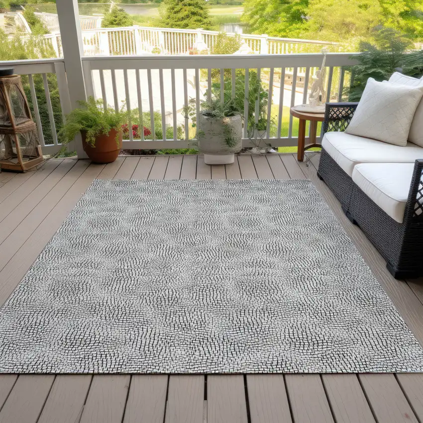 White And Black Geometric Washable Indoor Outdoor Area Rug Photo 7