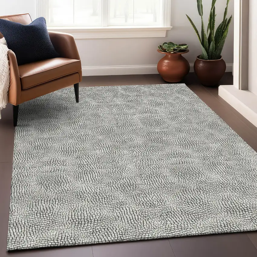 White And Black Geometric Washable Indoor Outdoor Area Rug Photo 8