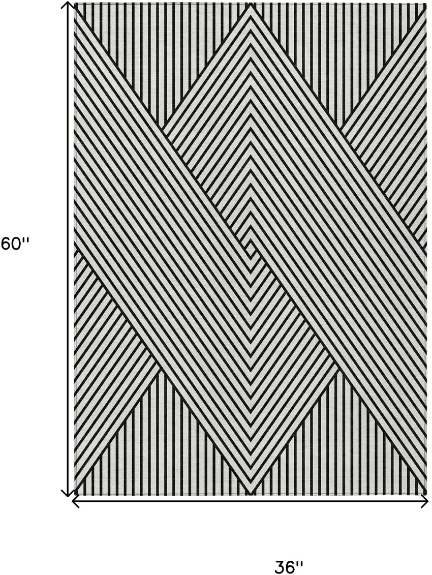 White And Black Geometric Washable Indoor Outdoor Area Rug Photo 3