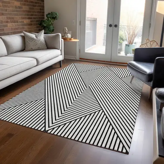 White And Black Geometric Washable Indoor Outdoor Area Rug Photo 9