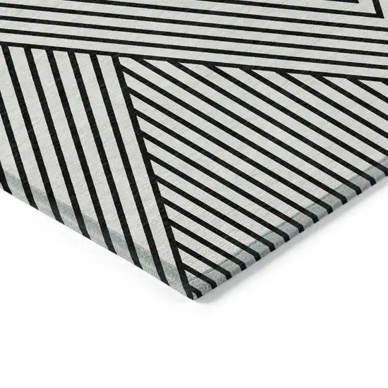 White And Black Geometric Washable Indoor Outdoor Area Rug Photo 4