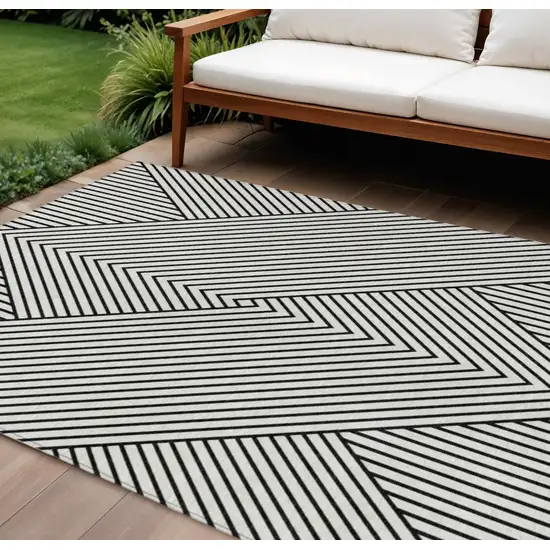 White And Black Geometric Washable Indoor Outdoor Area Rug Photo 1
