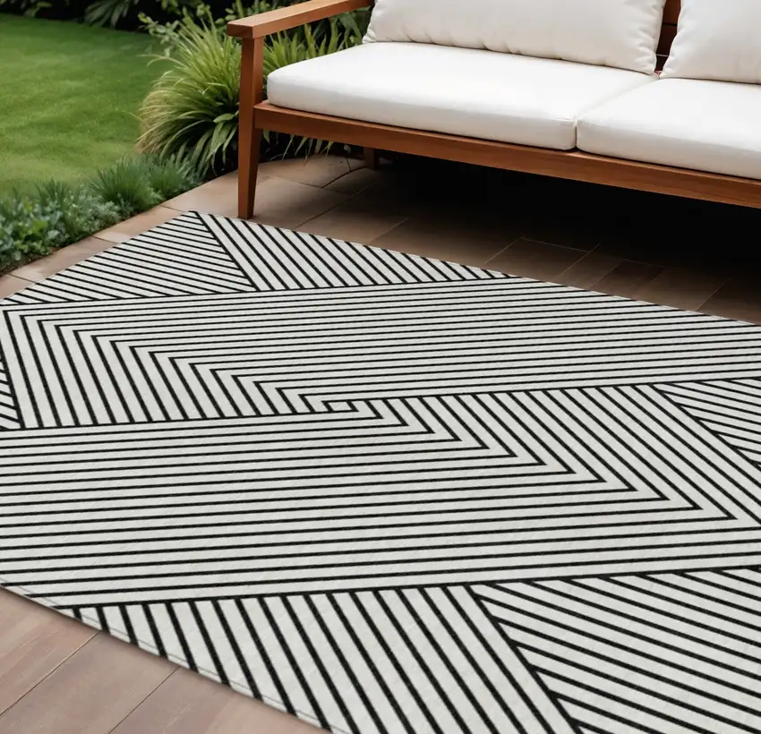 White And Black Geometric Washable Indoor Outdoor Area Rug Photo 1