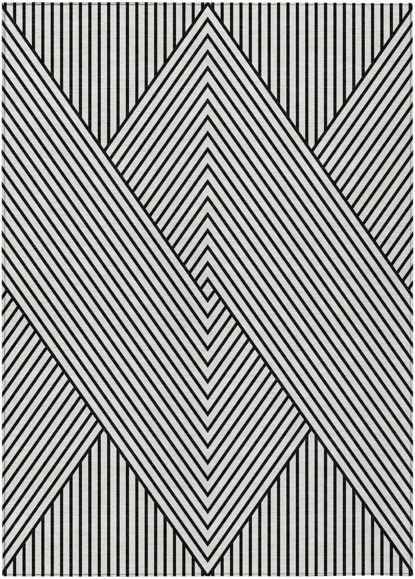 White And Black Geometric Washable Indoor Outdoor Area Rug Photo 2