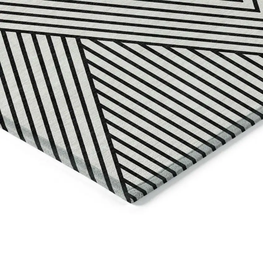 White And Black Geometric Washable Indoor Outdoor Area Rug Photo 4