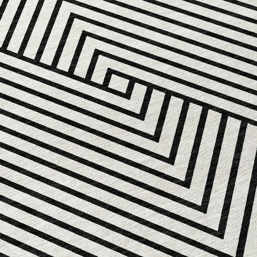 White And Black Geometric Washable Indoor Outdoor Area Rug Photo 5