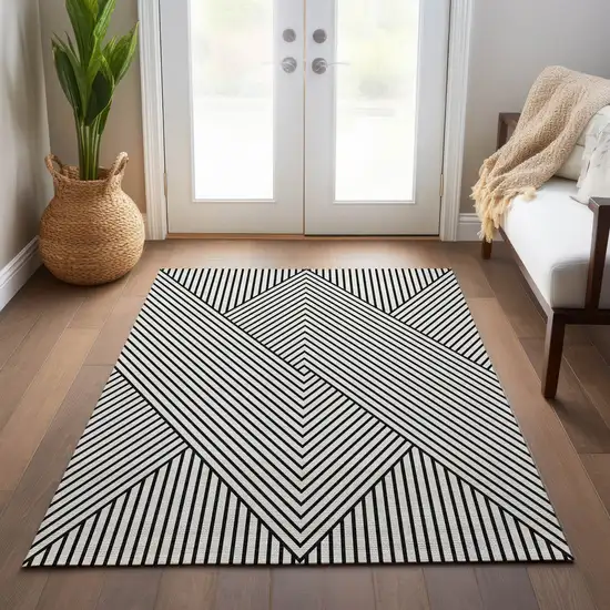 White And Black Geometric Washable Indoor Outdoor Area Rug Photo 9
