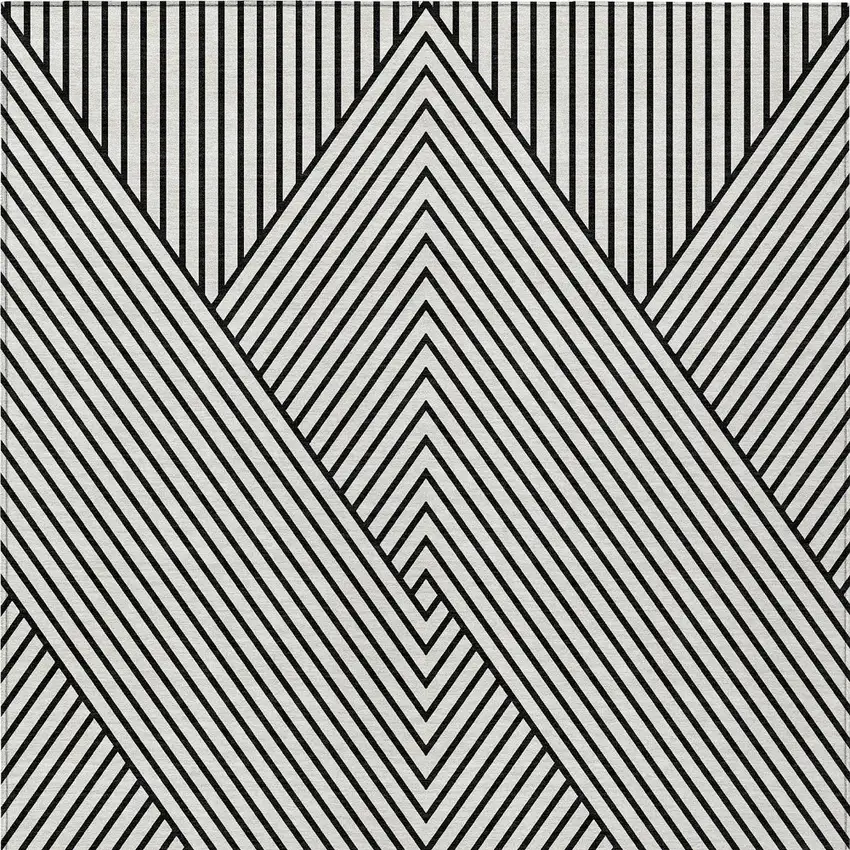 White And Black Geometric Washable Indoor Outdoor Area Rug Photo 6