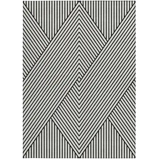 White And Black Geometric Washable Indoor Outdoor Area Rug Photo 7