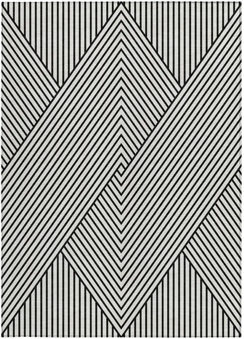 White And Black Geometric Washable Indoor Outdoor Area Rug Photo 7