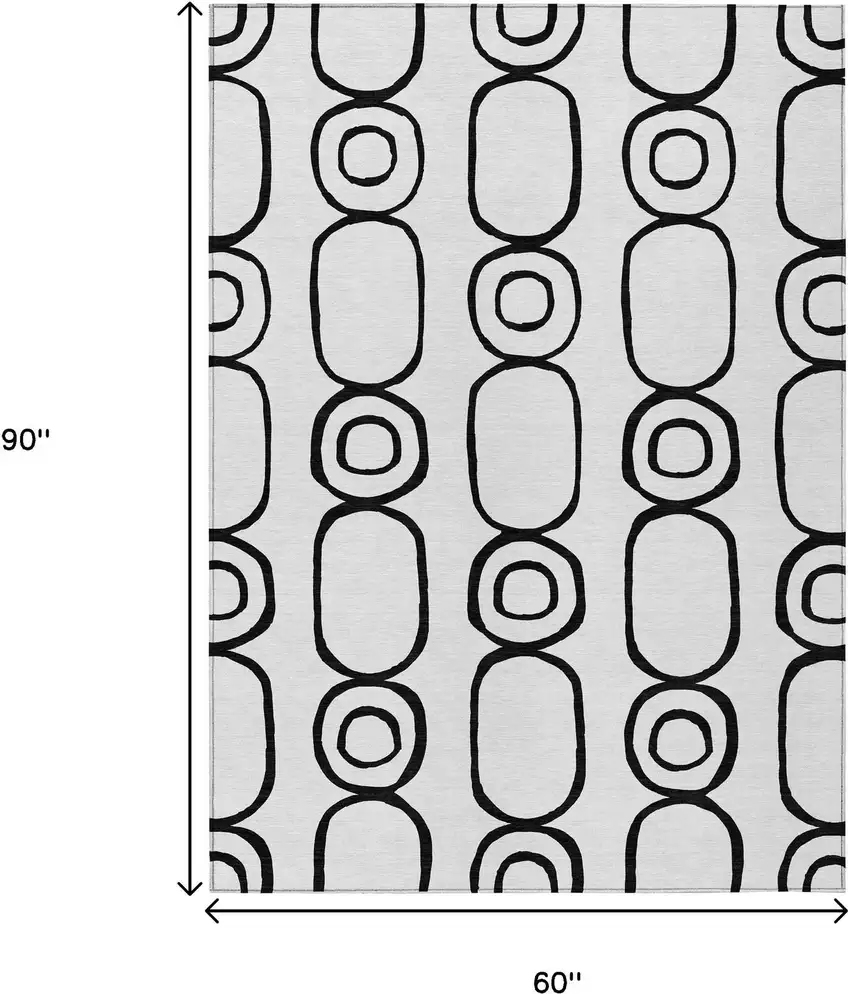 White And Black Geometric Washable Indoor Outdoor Area Rug Photo 3